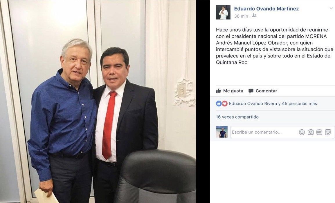 Presume Ovando foto con AMLO; es un hecho su adhesión a MORENA