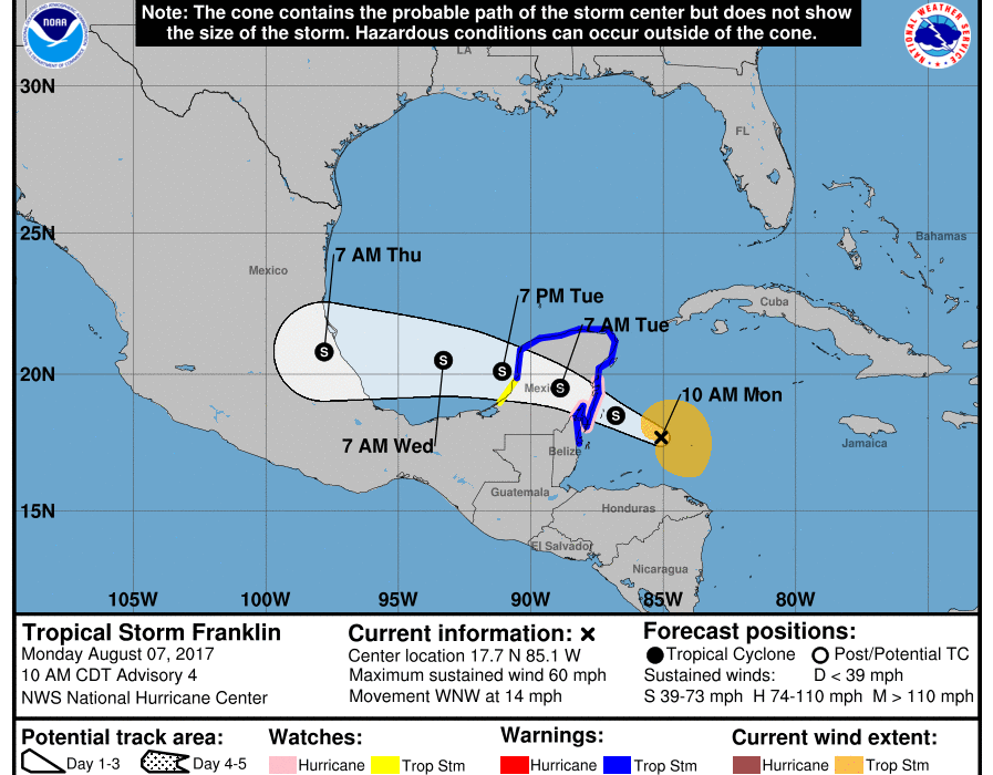 Alerta Roja en el sur y centro del estado por Tormenta Tropical Franklin