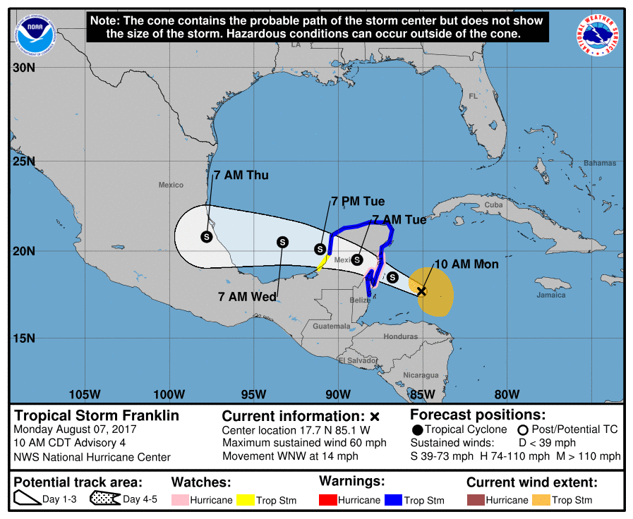 Alerta Roja en el sur y centro del estado por Tormenta Tropical Franklin
