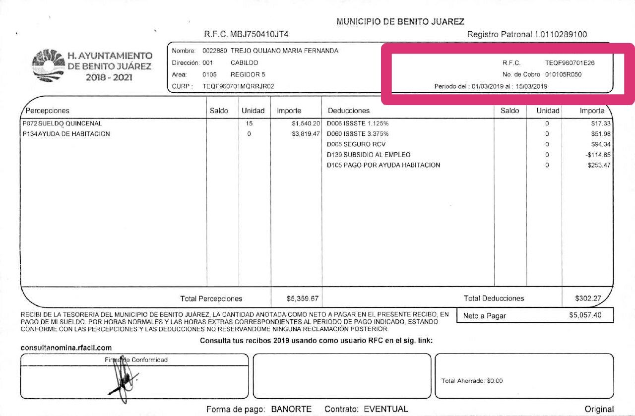Exhiben pago a Fernanda Trejo como “aviadora” en Cabildo de Mara | Suman elementos de impugnación