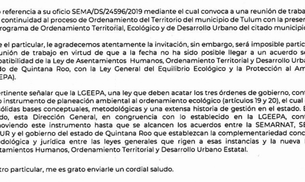 Desde julio, Semarnat advirtió que Programa Urbano de Tulum tenía irregularidades (documento)
