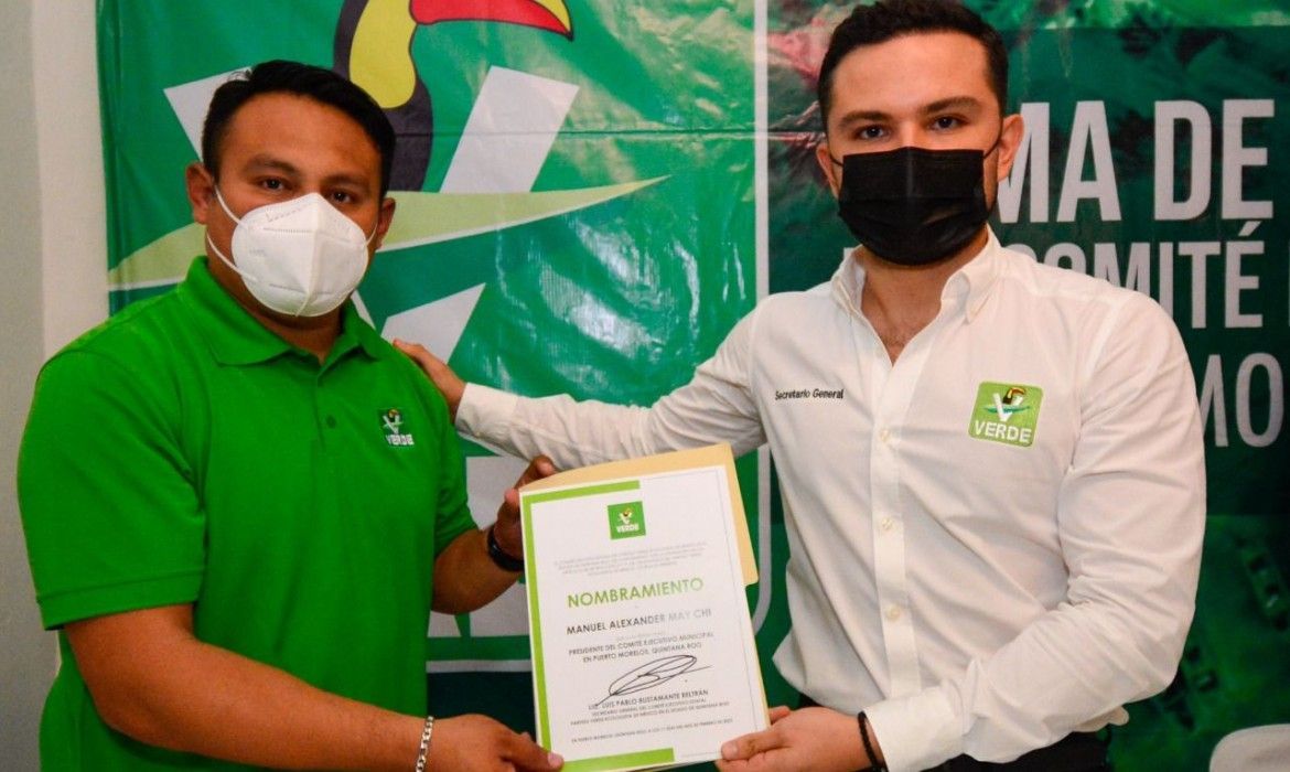 Toma Pablo Bustamante protesta a Manuel Alexander May Chi como líder del Comité Municipal del Partido Verde en Puerto Morelos