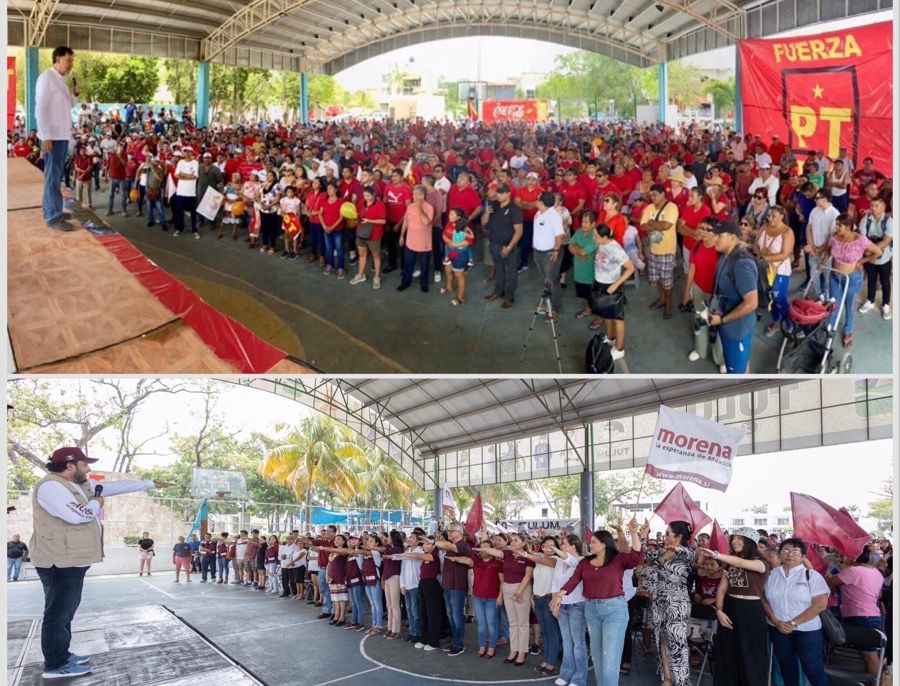 CRUCE EN LA 4T | El PT le arma un gran evento a Noroña en Tulum; MORENA hace uno a la misma hora pero no logra llenarlo