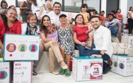 Mara Lezama, acompañada del titular de Sebien, Pablo Bustamante, inicia la entrega de las primeras máquinas de coser del programa FARO del Bienestar